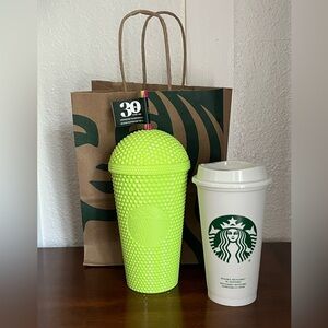 Starbucks 2025 Summer Lime Yellow Studded Tumbler & Reusable Cup Bundle